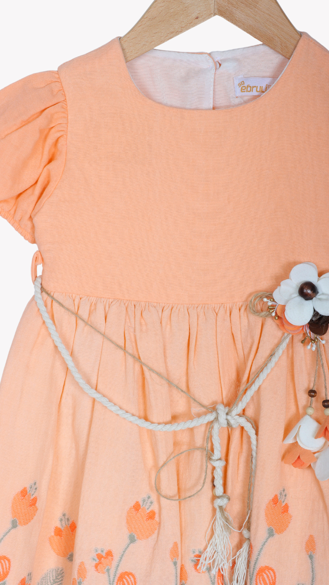 Ebruli Eteği Kız Çocuk Müslim Elbise Somon