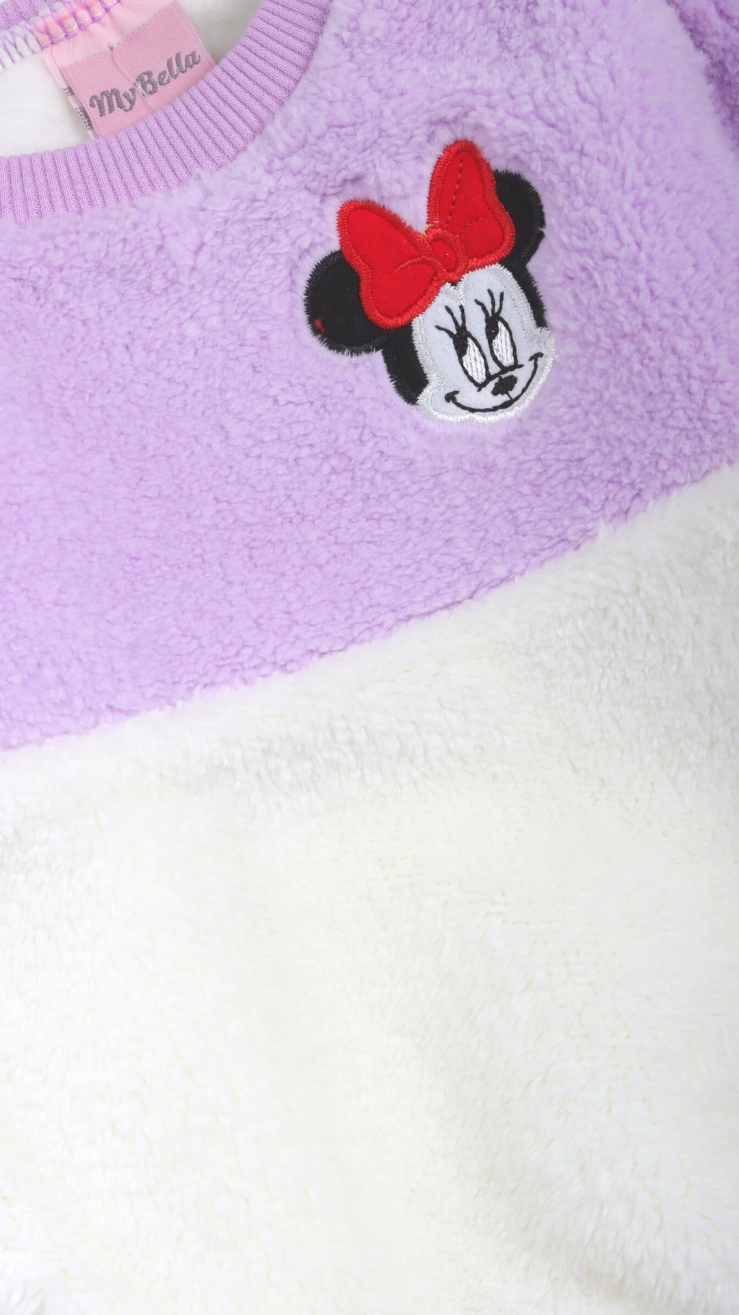 Mybella Mickey Mouse Nakışlı Peluşlu Kız Bebek İkili Takım Mor