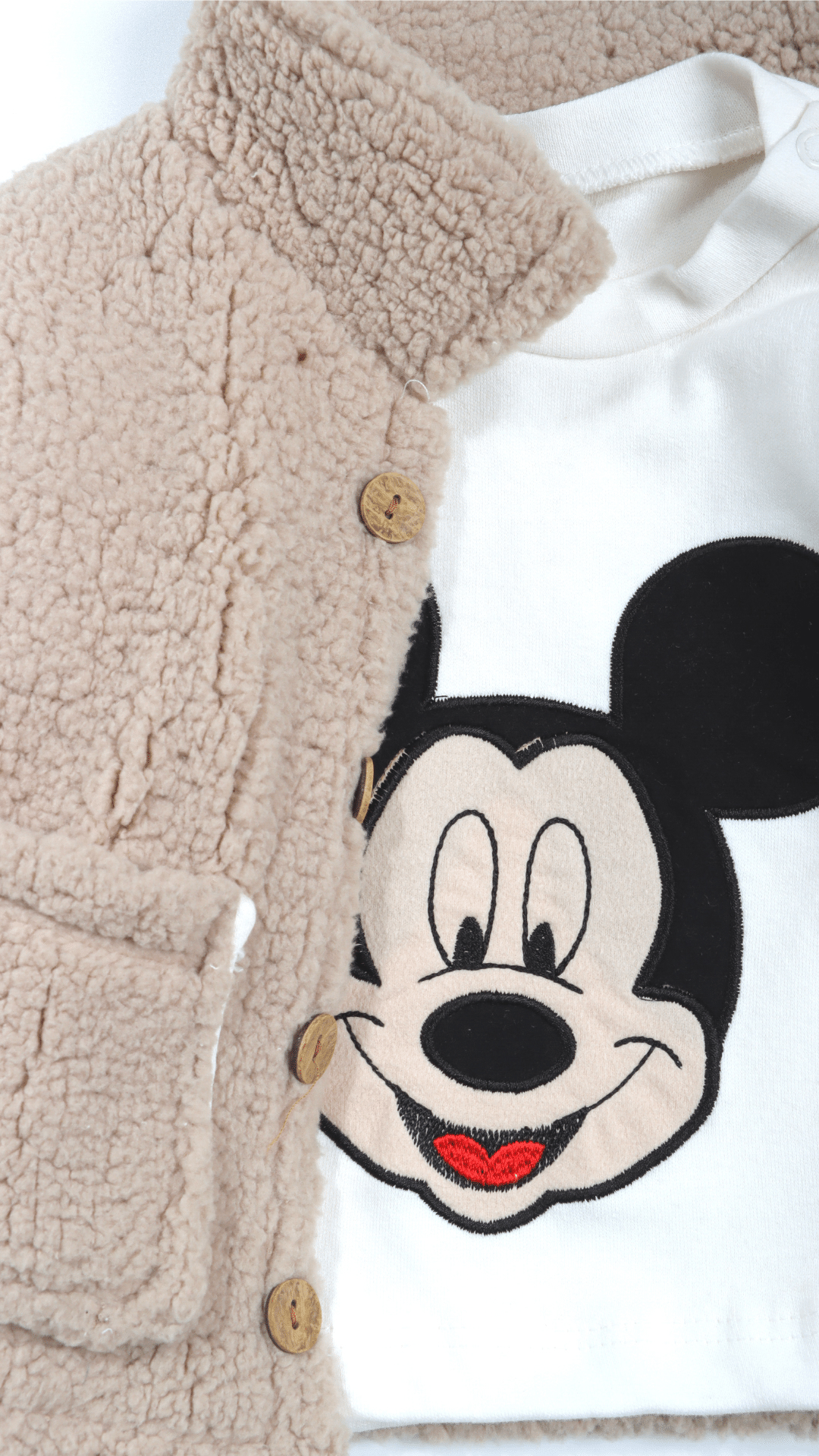 Rayan Mickey Mouse Peluşlu Kız Bebek 3lü Takım Krem