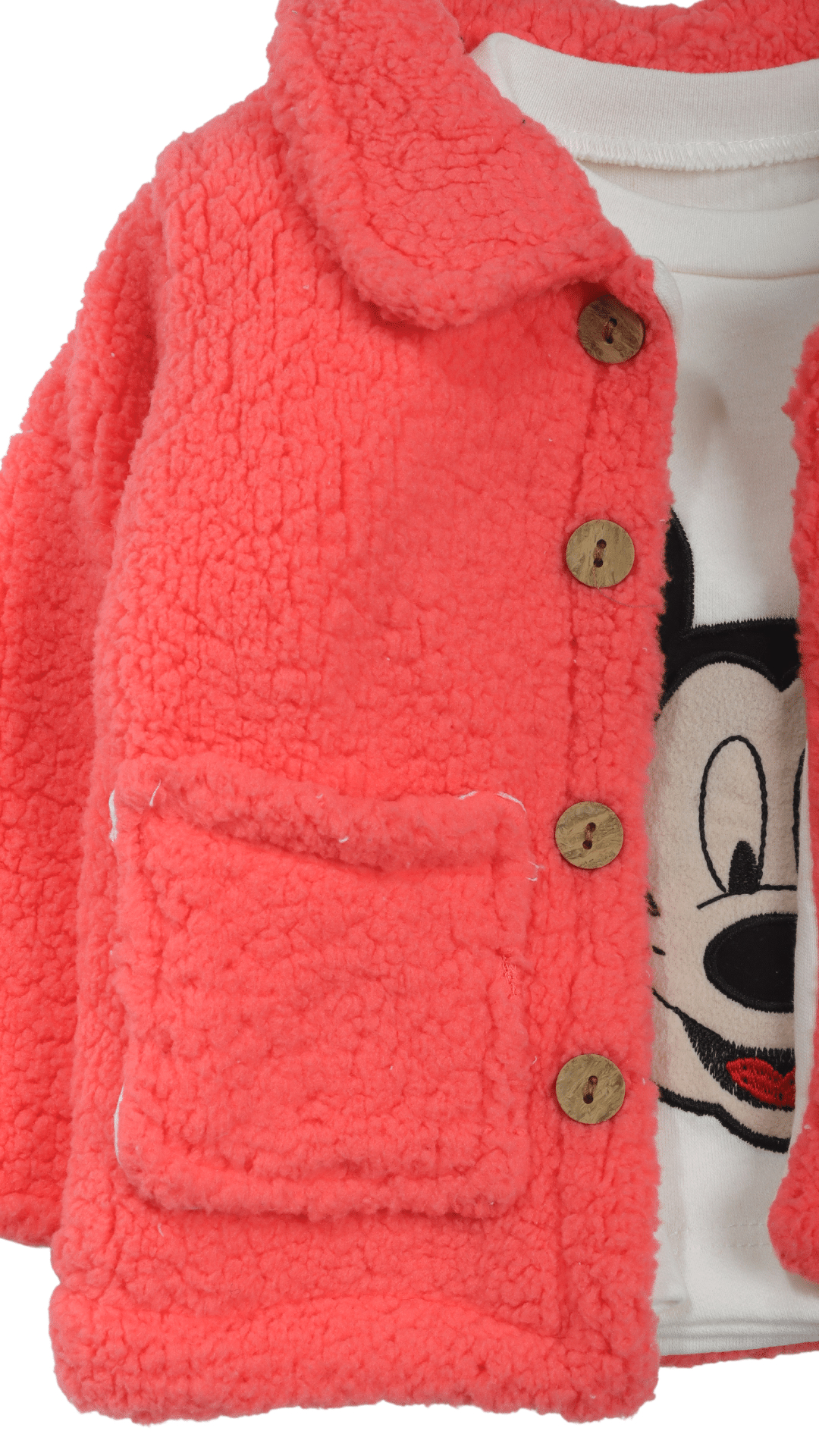 Rayan Mickey Mouse Peluşlu Kız Bebek 3lü Takım Nar Çiçeği