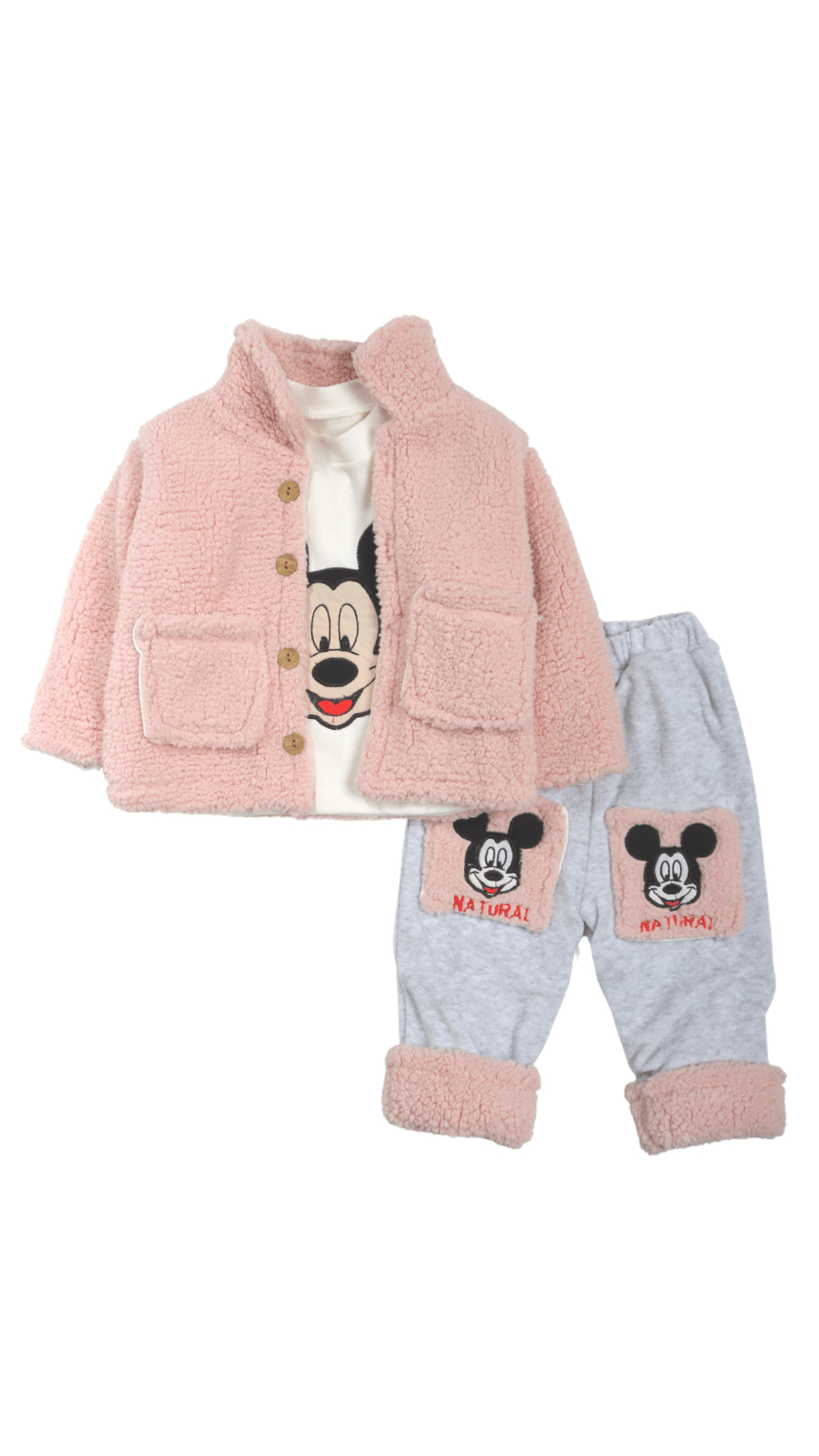 Rayan Mickey Mouse Peluşlu Kz Bebek 3lü Takım Pembe