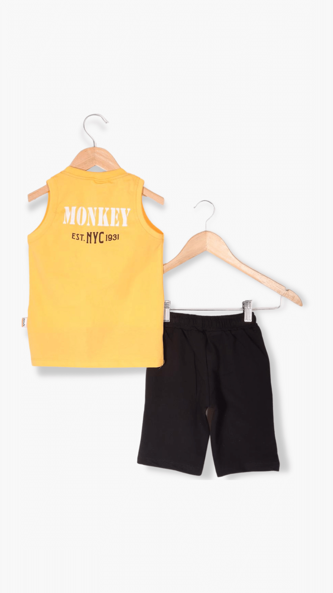 Yavrucak Monkey Baskılı Erkek Çocuk İkili Takım Sarı