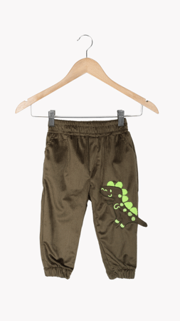 Canbix Dino Nakışlı Erkek Bebek Kadife Pantolon Yeşil