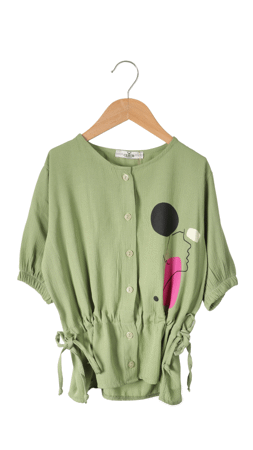 Cemix Bel Bağcıklı Kısa Kol Kız Çocuk Gömlek Yeşil