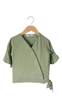 Cemix Çapraz Düğmeli Kız Çocuk Gömlek Yeşil