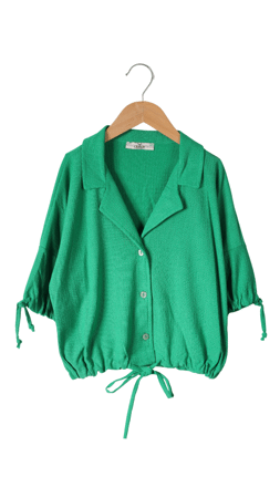 Cemix Kol İp Detaylı Kız Çocuk Gömlek Yeşil