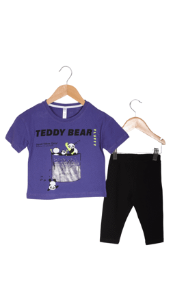 Difa Teddy Bear Baskılı Kız Çocuk İkili Takım Mor