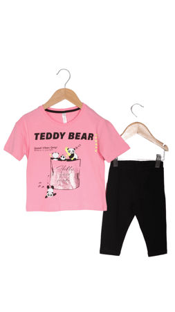 Difa Teddy Bear Baskılı Kız Çocuk İkili Takım Pembe