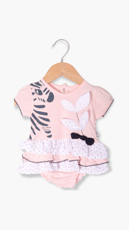 Jollyjoy Zebra Baskılı Kız Bebek Bady Elbise Pembe