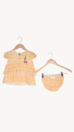 Lucy Çiçek Bandanalı Kız Bebek Elbise Sarı
