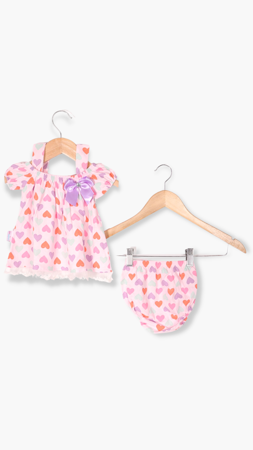 Mini Kalpler Kız Bebek Kalpli Elbise Pembe