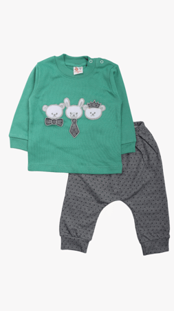 Nurhas Üç Kafadar Nakışlı Erkek Bebek İkili Takım Yeşil