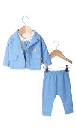 Pakel Papyonlu Fashion Armalı Erkek Bebek Üçlü Takım Mavi