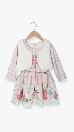 Pampal Kız Çocuk Little Yazılı İkili Elbise Pembe