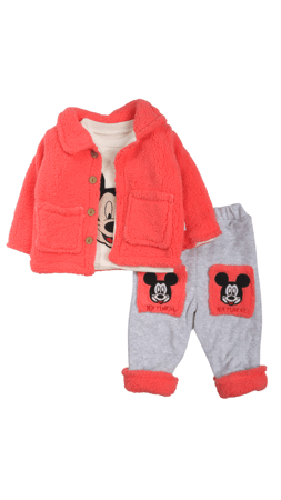 Rayan Mickey Mouse Peluşlu Kız Bebek 3lü Takım Nar Çiçeği