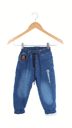Ridayen Erkek Çocuk N5 Baskılı Peluşlu Kot Pantolon Mavi-Kırmızı