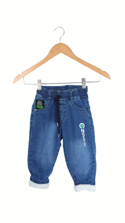 Ridayen Erkek Çocuk N5 Baskılı Peluşlu Kot Pantolon Mavi-Yeşil