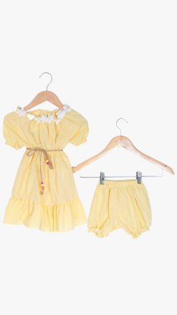 Ronix Yaka Dantelli Kız Çocuk Elbise Sarı