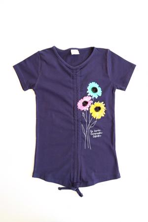 Roya Çiçek Baskılı Çocuk T-Shirt Lacivert