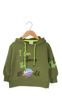 Roya I Can Change Baskılı Kız Çocuk Kapşonlu Sweatshirt Yeşil