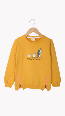Roya Kız Çocuk Penguin Family Baskılı Sweat Hardal Sarısı