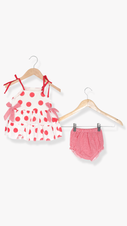 Tofigo Fırfırlı Puantiyeli Kız Bebek Elbise Kırmızı