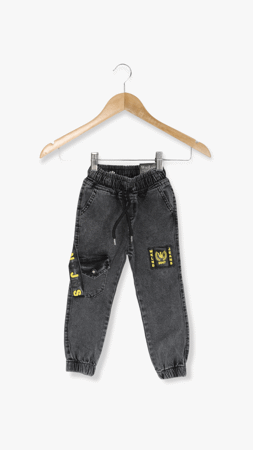 Wkl 2047 Jeans Baskılı Lastikli Erkek Çocuk Pantolon Siyah