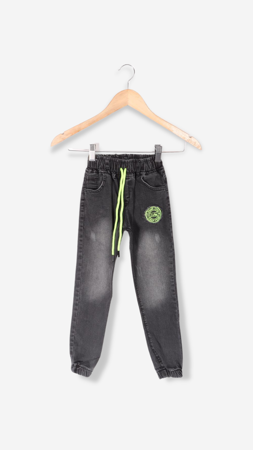 Yavrucak Arma Baskılı Lastikli Erkek Çocuk Kot Pantolon Füme-Yeşil